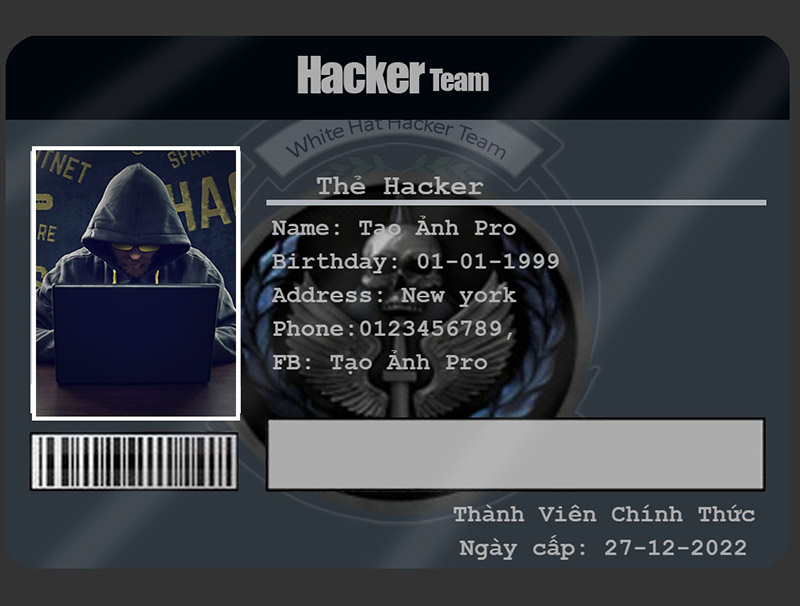 Chế ảnh thẻ Hacker siêu ngầu Online